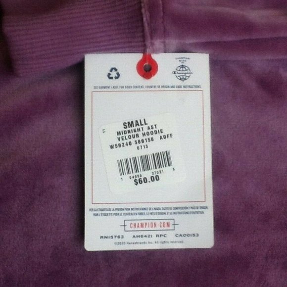 new Champion Women's Size SMALL Velour Hoodie in MIDNIGHT ASTER PINK color NWT - Picture 4 of 8